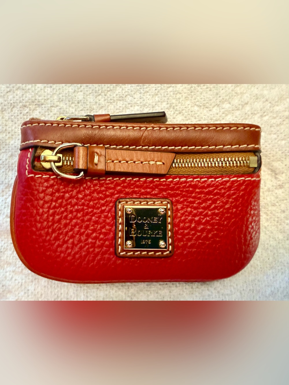 Dooney & Bourke Red & Brown Leather Key ring & Card Holder Pouch Gold Hardware - Picture 6 of 9